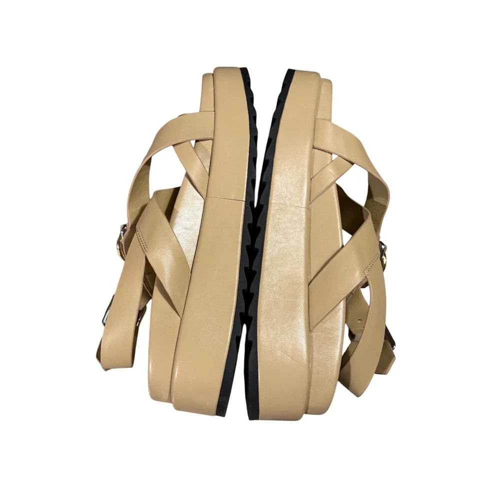 J/Slides‎ NYC Solara Platform Sandals Womens 9.5 Sand Leather EUC